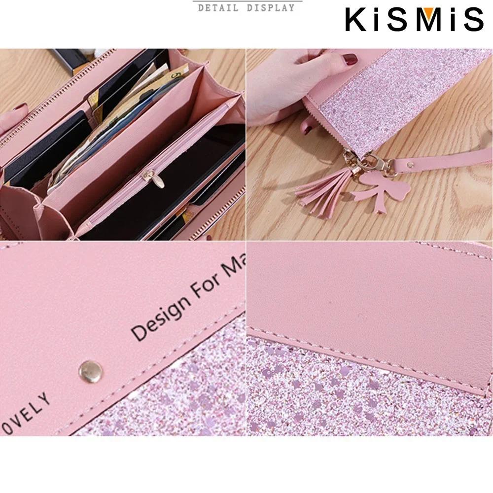 Fashion Women's PU Leather Long Wallets Sequins Patchwork Glitter Coin Purse Gifts for Girls Wholesale