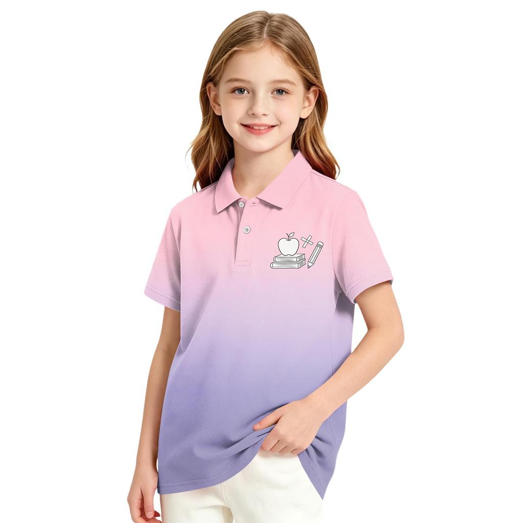 Girls' School Uniform Top Polka Dot Print Short Sleeve Blouse for Casual and Formal Wear