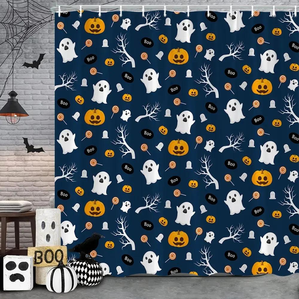 Perdea de duș de Halloween Liliac Negru Model Înfricoșător de Halloween Perdea de Duș Înfricoșător Liliac Perdea de Baie Decor Baie cu Cârlige