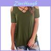 Elegant Women Cold Shoulder Loose Tops Criss Cross Short Sleeve T-shirt Blouse