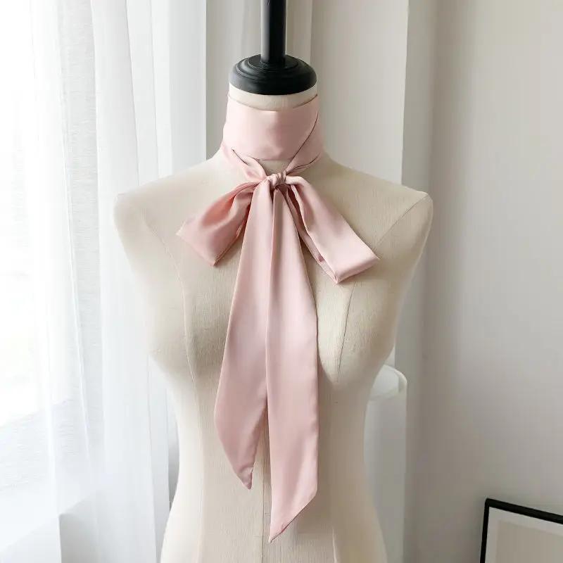 Long Skinny Hair Scarf For Women Silk Satin Headband Cute Neckerchief Solid Colors 190*5cm Fashion Bag Scarves For Ladies