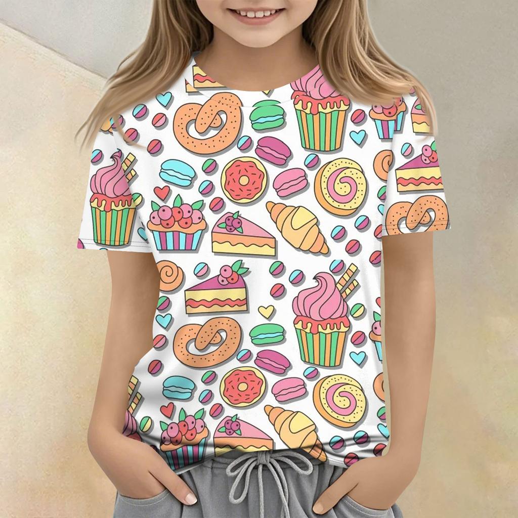 Children's Printed Round Neck Short Sleeved Casual T-shirt