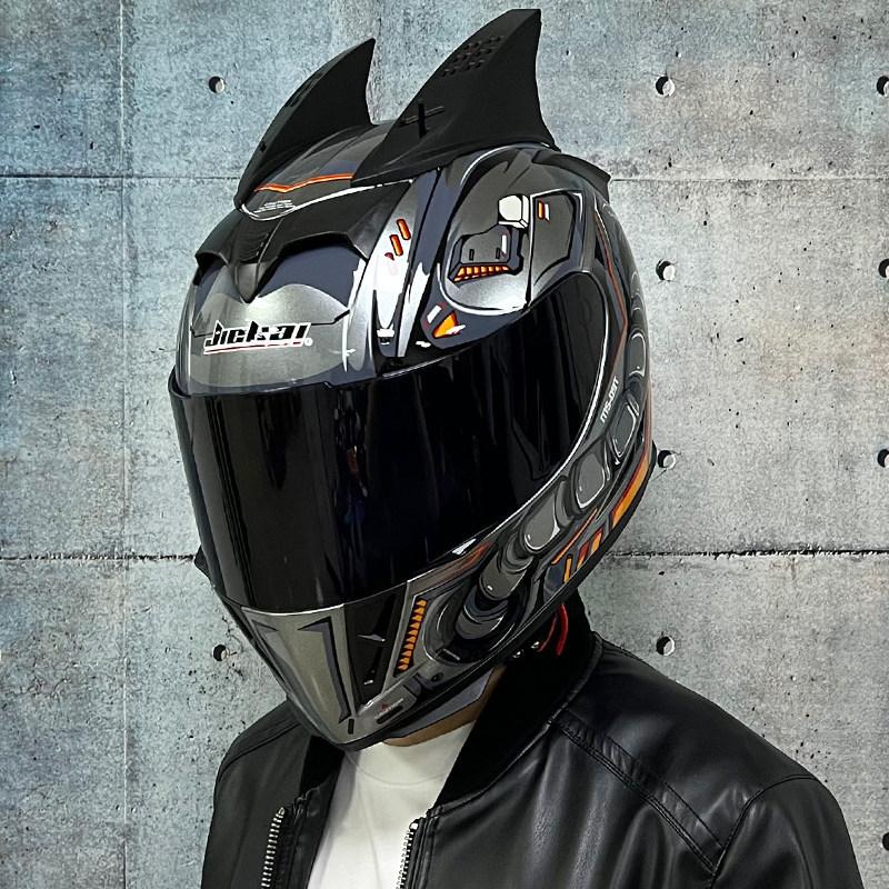Jiekai Electric Vehicle Bike Helmet Men's and Women's Full Helmets Four Seasons Double Mirror Bluetooth Personalized Helmet Grey Party