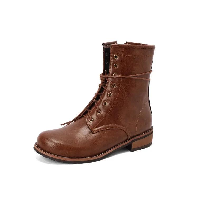 Plus Big Size 34-48 Combat Boots Side Zipper Women Boots Casual Cross Strap Short Boots Cowboy Boots Ankle Boots for Women