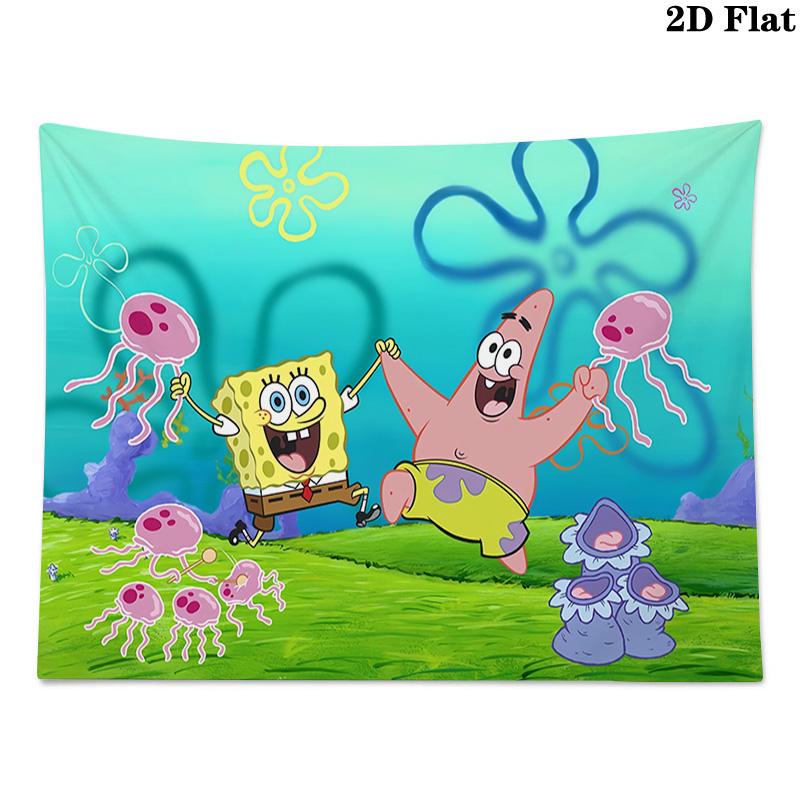 Cartoon Spongebob Wall Tapestry Aesthetic Wall Hanging Printed Fabric Blanket Decorative Tapestries for Bedroom Living Room Home Decor