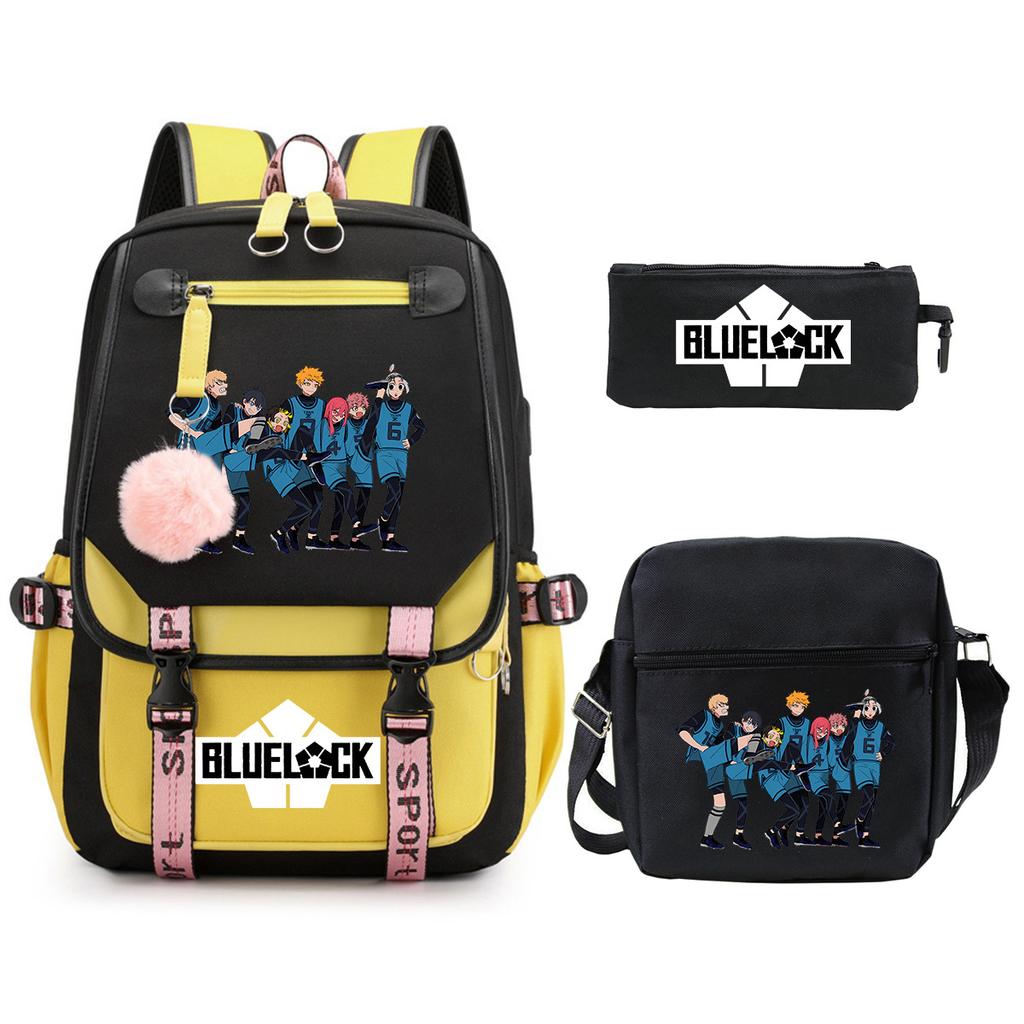 Trend Campus Primary And Secondary School Students Schoolbag Blue Prison Periphery Animation Backpack Pencil Bag