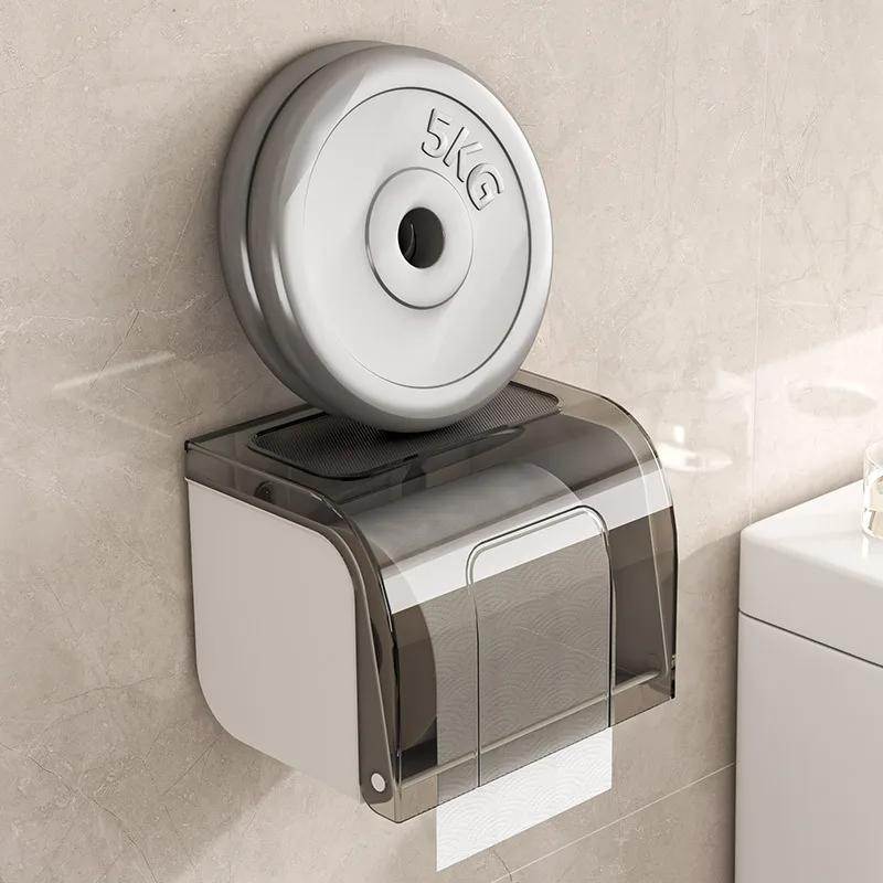 Transparent tissue holder roll paper box toilet wall mounted non perforated waterproof storage rack toilet paper holder