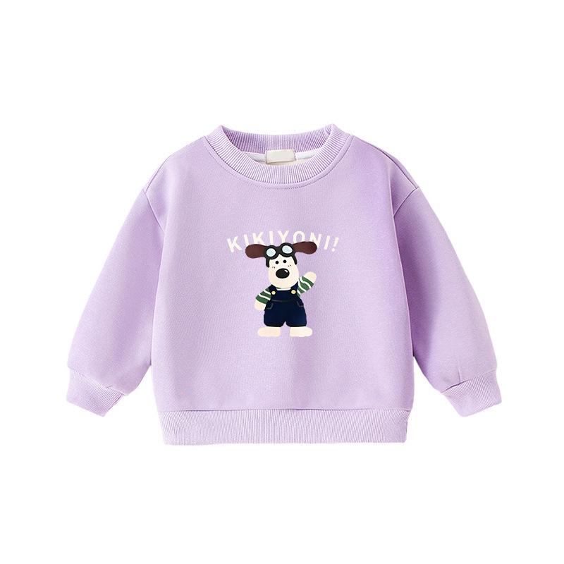 Popular Korean-Style Kids' Round Neck Long Sleeve Velvet-Lined Loose Hoodie