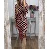 Women's Autumn and Winter Fashion Printed Split Round Neck Long Sleeve Dresses