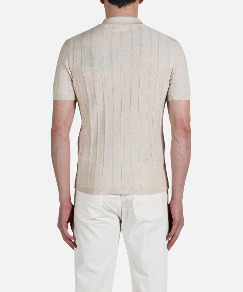 PANICALE Beige Striped Linen Polo Shirt