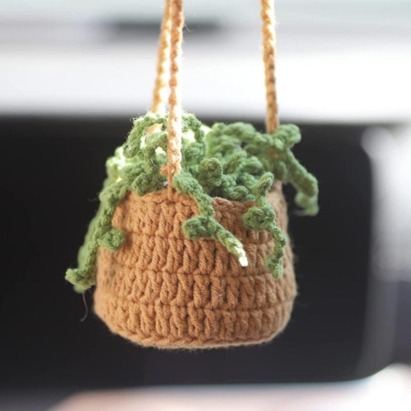 Rearview Mirror Charms- Knitted Small Hanging- Plant for Car Home-Decoration