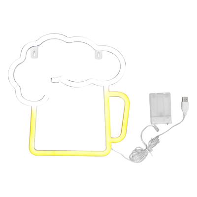 Neon Beer Signs Yellow White Battery USB Powered IP45 Waterproof Easy Hanging Bar Sign for Wall