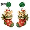 Holiday Party Accessories 1 Pair Cute Christmas Mouse Acrylic Earrings, 2D Flat Cartoon Animal Dangle Earrings Drop for Women, Glitter Star