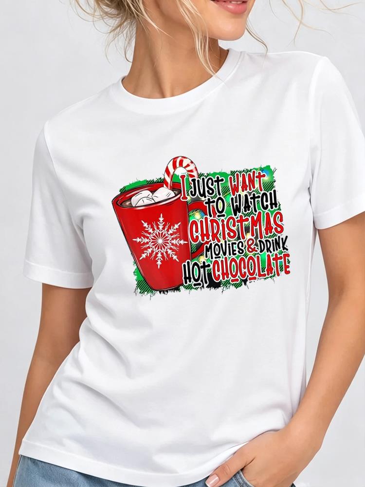 (Asian Size) style trend Print Woman Clothing New Year T Shirt Christmas Festival Tee Women Fashion Top Short Sleeve Graphic T-shirts
