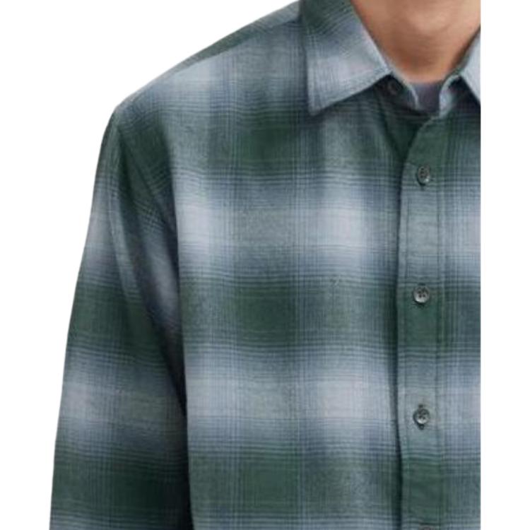 UNIQLO Checked Pointed Collar Single-Breasted Long Sleeve Shirt Men shirts Teal 462407-55