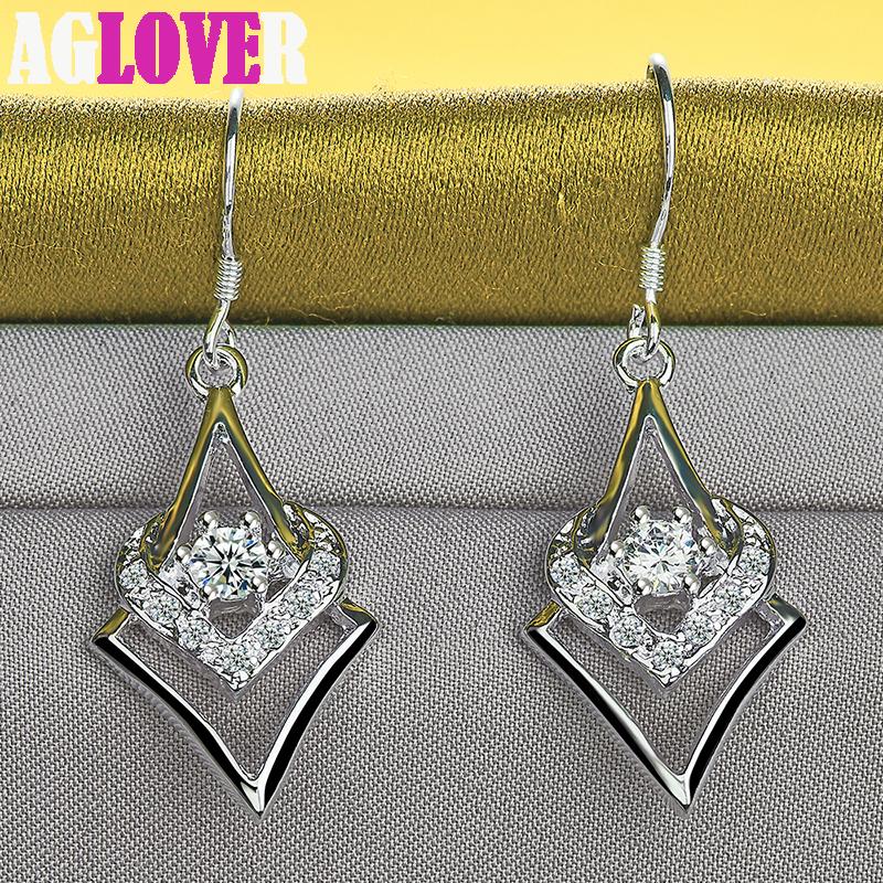 925 Sterling Silver AAA Zircon Heart Drop Earrings Charm Jewelry