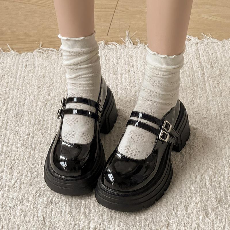 Black French retro light mouth thick high heel single shoes women's 2025 new summer skirt JK heightening Mary Jane shoes