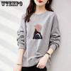 Round Neck Hoodie for Women Spring and Autumn Thin and Oversized Loose and Lazy Style Casual Printed Long Sleeved Top