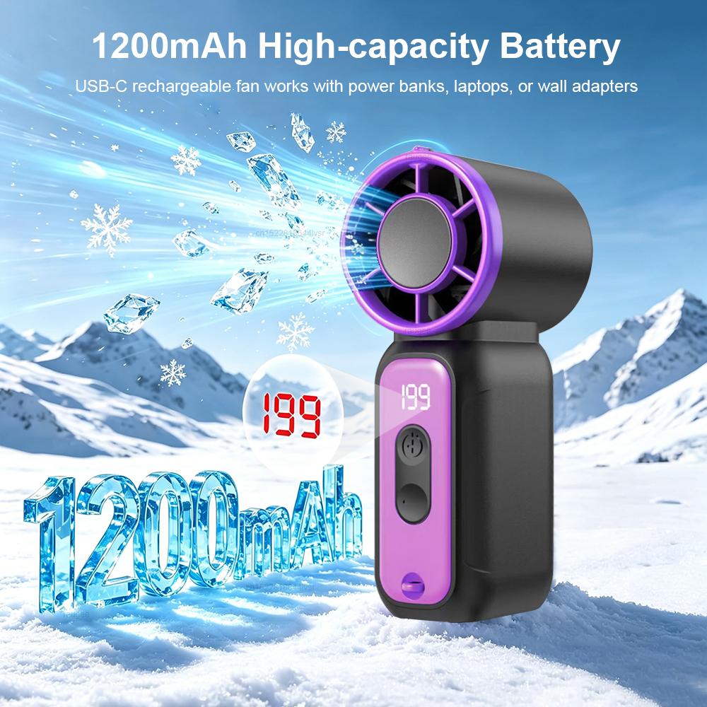 Portable Mini Fan Rechargeable LED Digital Display Air Cooling Hanging Neck Fan for Outdoor Small Personal Handheld Pocket Fan
