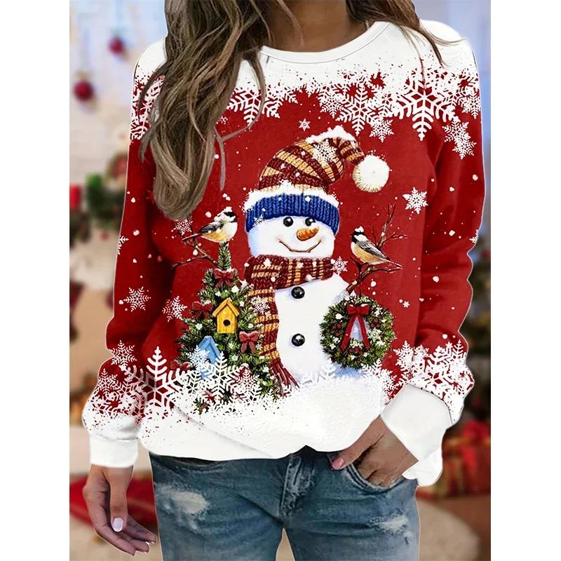 Christmas Snowman 3D Printed Sweatshirt Women's Fashion Casual Street Style Crew Neck Hoodie Y2k Pullover Harajuku Style Top Wom