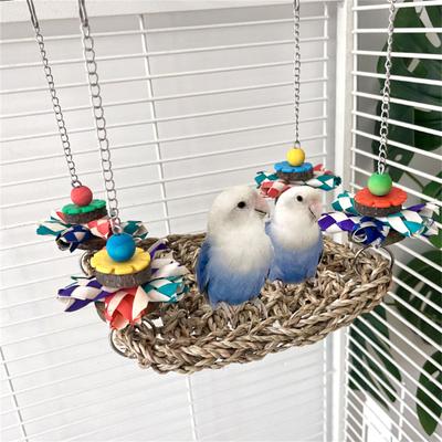 Multiuse Bird Perch Chewable Hammock Cage Hanging Toy with Natural Woven Straw Safe For Pet Parrots Entertainment Fun