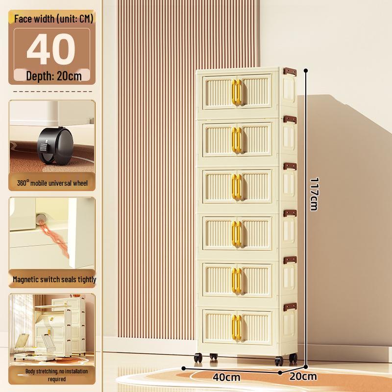 40-60cm Wide Transparent Foldable Double Door Floor Storage Cabinet with Multiple Layers