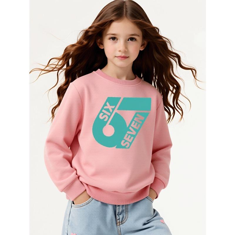 European Sizes Kids' Casual Sweatshirt Printed Round Neck Pullover, Kids' Round Neck Sweatshirt with Fashion "67" Theme Feature Print for Kids