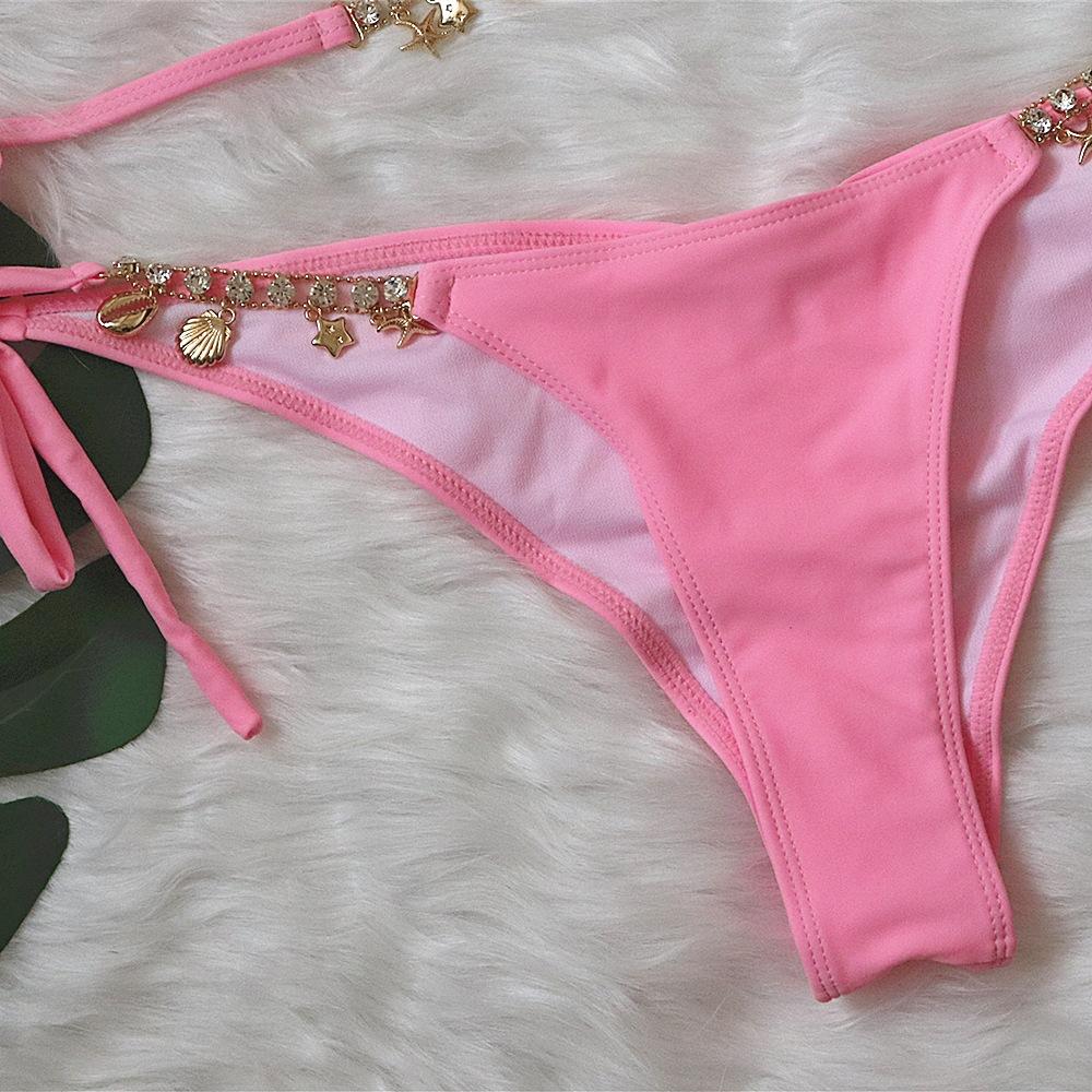 Swimsuit Sexy Strap Solid Color Female Crystal Diamond Bikini Creative Swimsuit