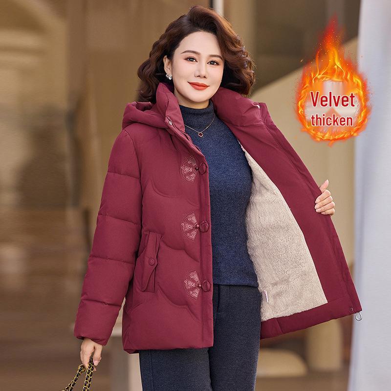 

Women s 2025 Hooded Velvet-Lined Winter Jacket - New Style for Middle-Aged and Elderly - Warm Cotton Outerwear XL (Recommended for up to 90-105 Jin) красный