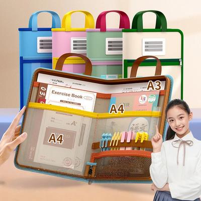L-shaped A4 File Bag Large Capacity 4 Layers Stationery Storage Bag Transparent Mesh File Organizer School Supplies