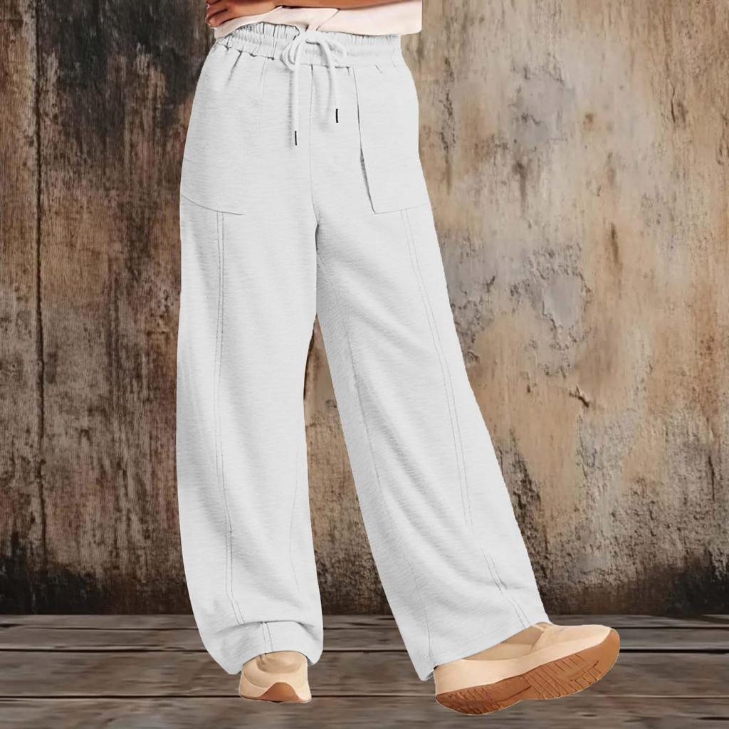 Women’s High Waist Drawstring Wide Leg Casual Long Pants Relaxed Lounge Trousers with Pockets