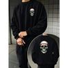 Front And Back NO RETREAT Skull Graphic Print Casual Gothic Streetwear Long Sleeve Pullover Unisex for Daily Wear