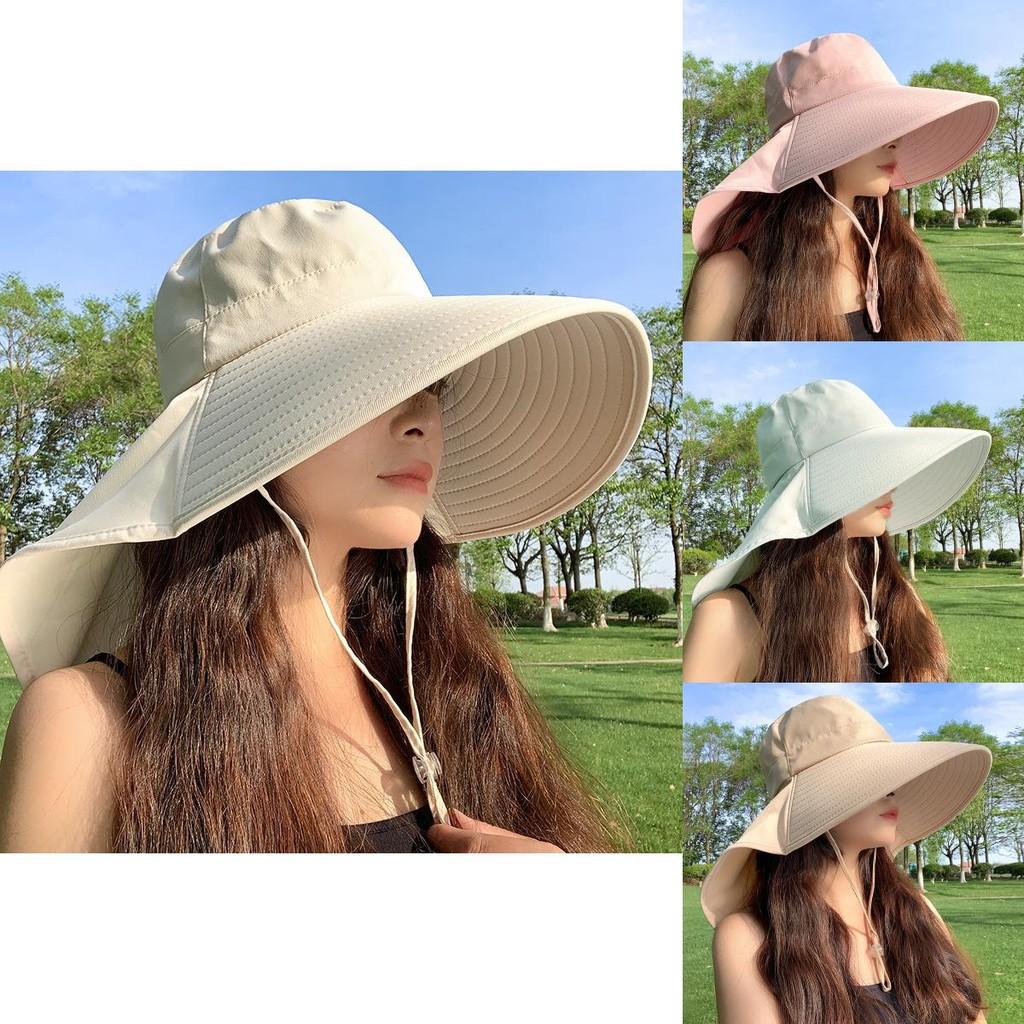 Round Top Wide Brim Hat For Women Uv Sunshade Neck Protector Summer Fashion