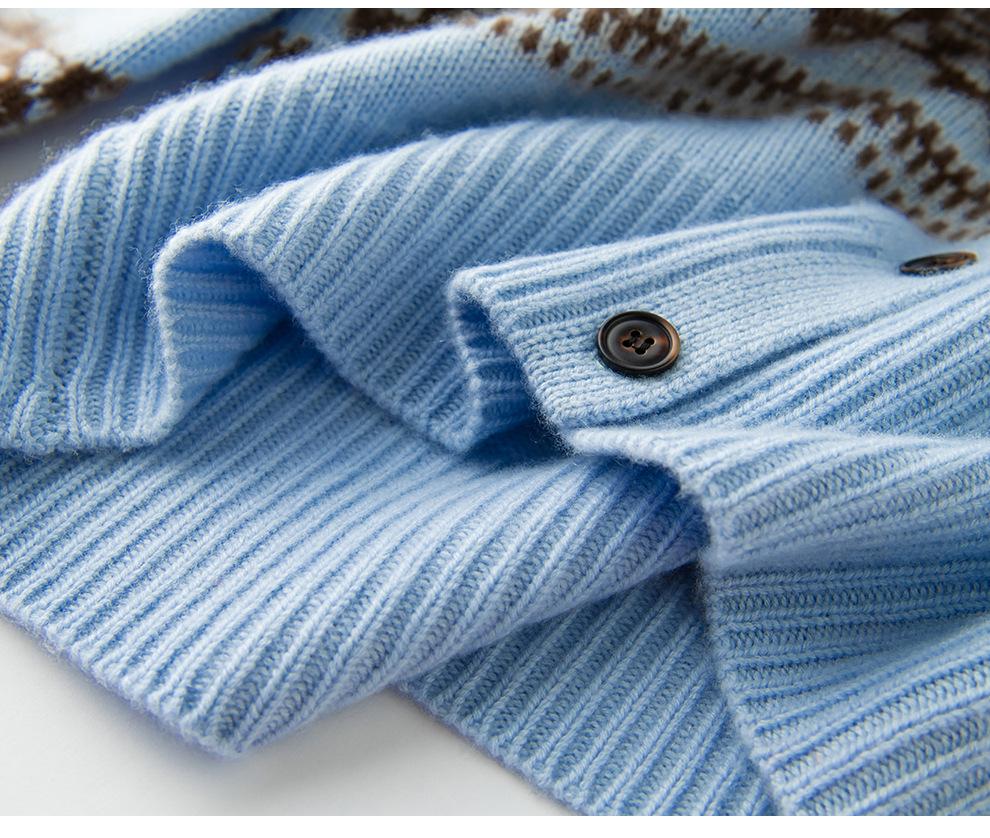 2026 Autumn/Winter Jacquard Cashmere Cardigan: Women's Lapel Base Layer, Gentle Style, Loose Fit, Warm Outerwear