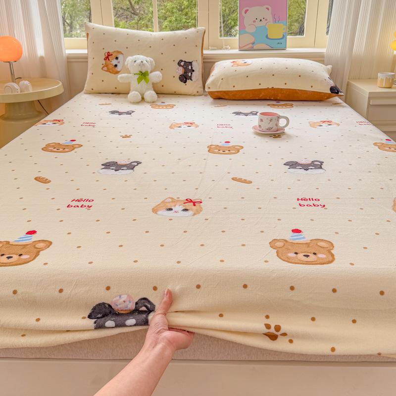 Winter Neuprodukt Milchsamt Spannbettlaken Einzelstück Bedrucktes Design Plus Samt Spannbettlaken Zuhause Schlafzimmer Rundum-Spannlaken Verrutschsicher