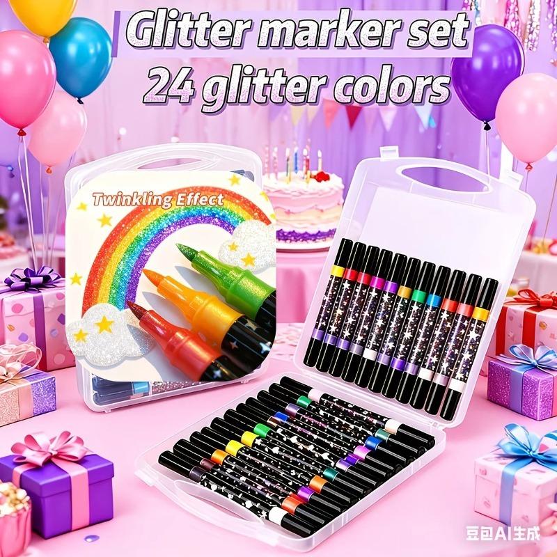 Double Head Glitter Marker Pens Quick Drying Fine Tip Art Pen Set Scrapbook Journal Coloring Drawing Supplies
