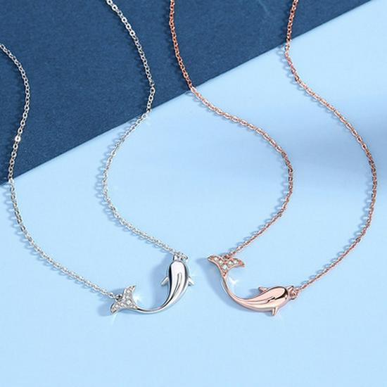 Silver Plated 925 Dolphin Love Necklace for Women - Korean Style Clavicle Chain with Simple Versatile Pendant