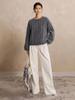 Women's Gray Sequin Stripe Round Neck Loose Knit Sweater - Autumn/Winter Style
