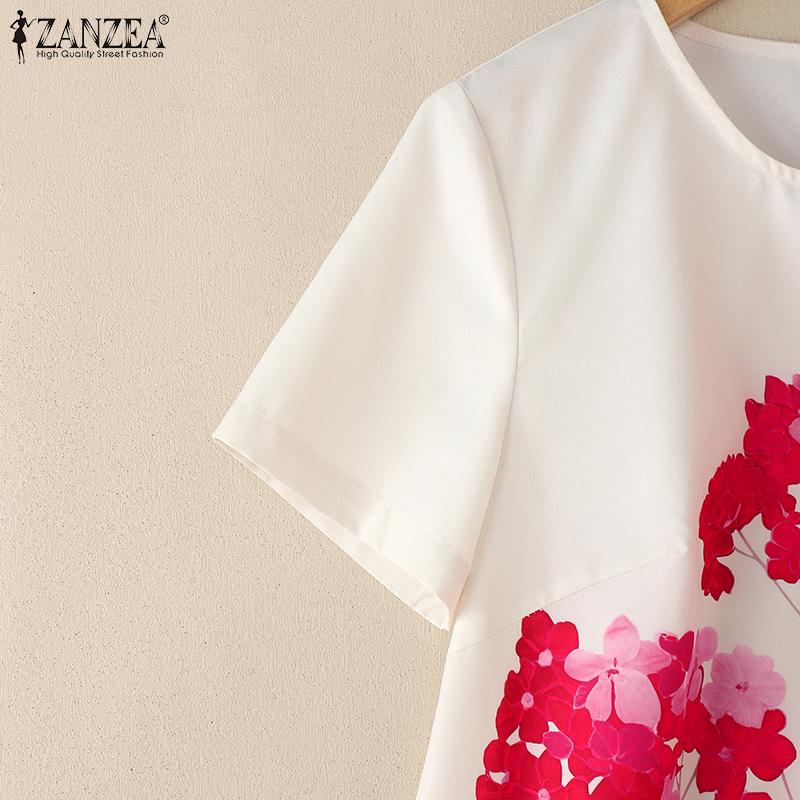 ZANZEA Women Casual Round Neck Short Sleeve Summer Floral Blouse