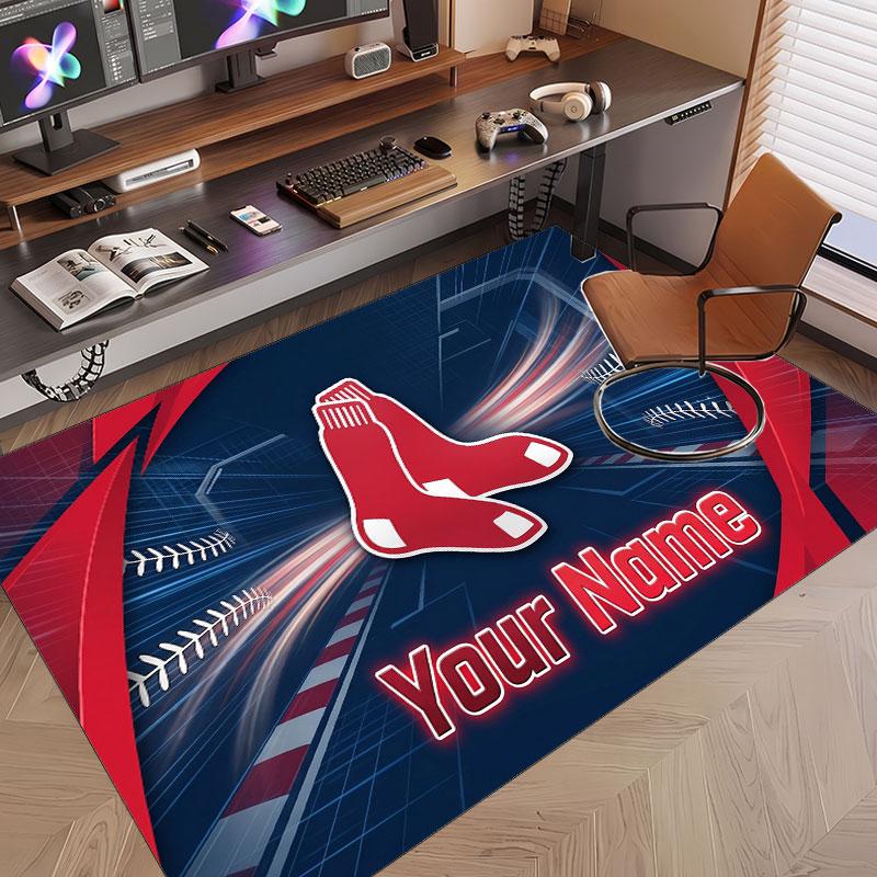 Custom Rug Boston Red Sox Pattern Print Name Text Soft Non‑Slip Floor Carpet for Home Indoor Decoration