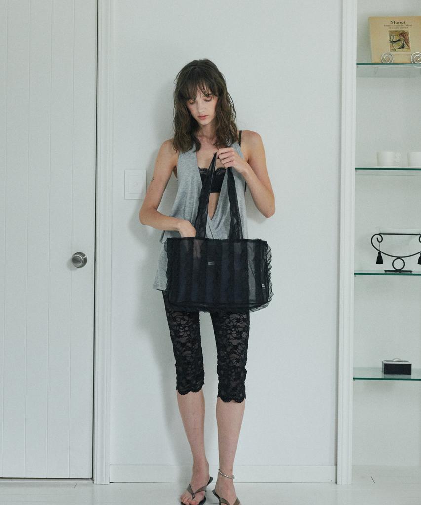 Jedrefeb5 Sheer Ruffle Shoulder Bag Reversible Black
