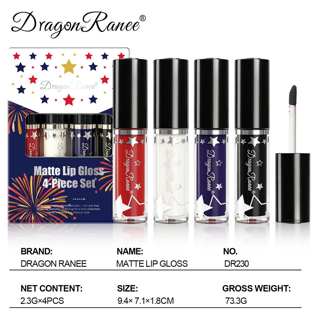 4-piece Halloween Lipstick Set Black White Red Blue Lip Gloss Kit Matte Lip Tint Waterproof Lasting Lips Makeup Cosplay Cosmetic