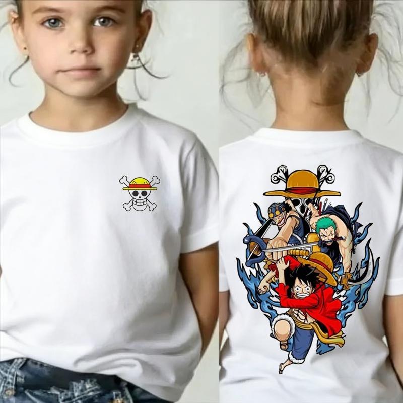 One Piece Japanese Anime Print Cotton TShirt Luffy Zoro Childrens Casual Short Sleeve Tee Kids Luffy Tshirt Family Clothing