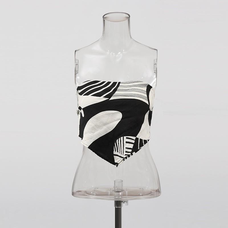 Sexy Hot Girl Style Tube Top Backless + Fashion Print Straight Pant Suit Women