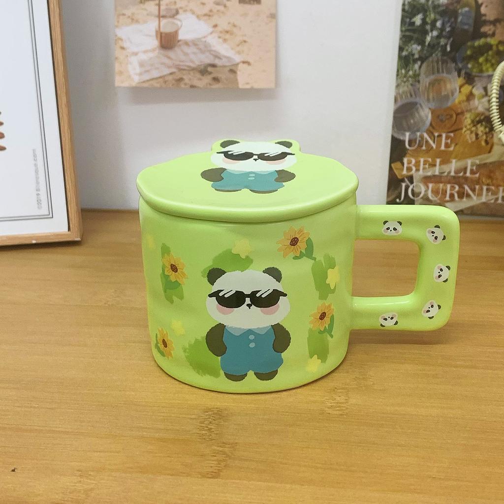 Panda Krus Familie på Tre Vannkopp med Lokk Søt Keramisk Kopp for Kvinner med Høyt Pen Husholdnings Kaffe Frokostkopp