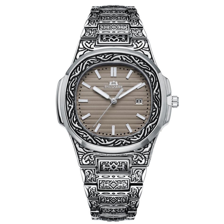 Paulareis Quartz Carved Parrot Calendar Glow Men's Watch QUARTZ WATCH