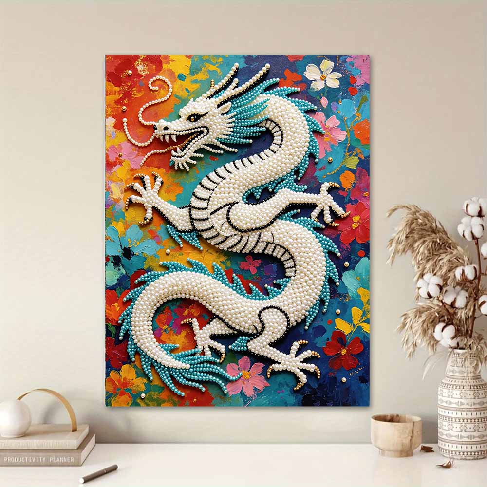 5D Pearl Kit Majestic Dragon Pattern DIY Rhinestone Art Relaxing Handmade Ornament Home Wall Desktop Decoration for Beginners