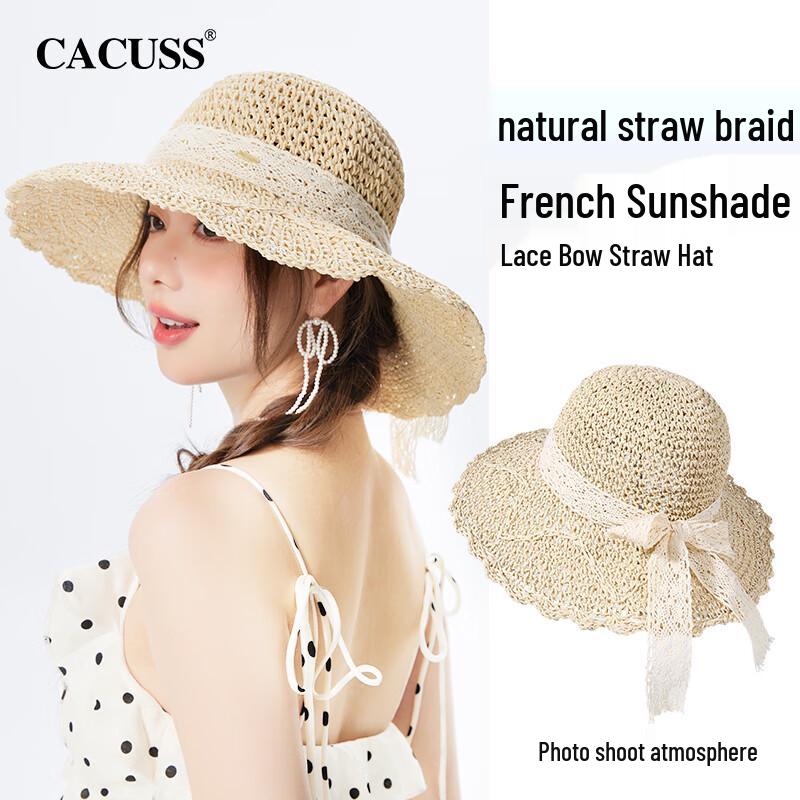 CACUSS Women s Lace Bow Straw Sun Hat One Size 57-59cm