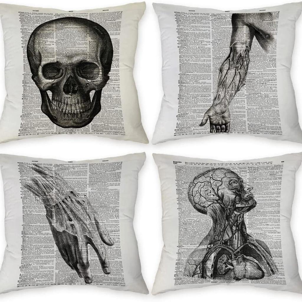 Halloween Pillowcase Skeleton Witch Pattern Line Print Bedroom Living Room Decoration Pillowcase