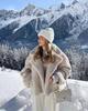European & American Women's Street Fashion Turn-Down Collar Fuzzy Coat